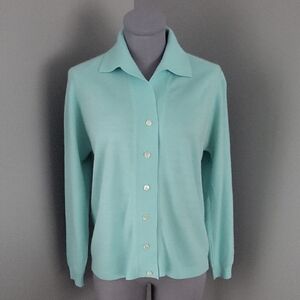 Vintage 60s/70s Dralon Button Up Cardigan - Aqua Blue